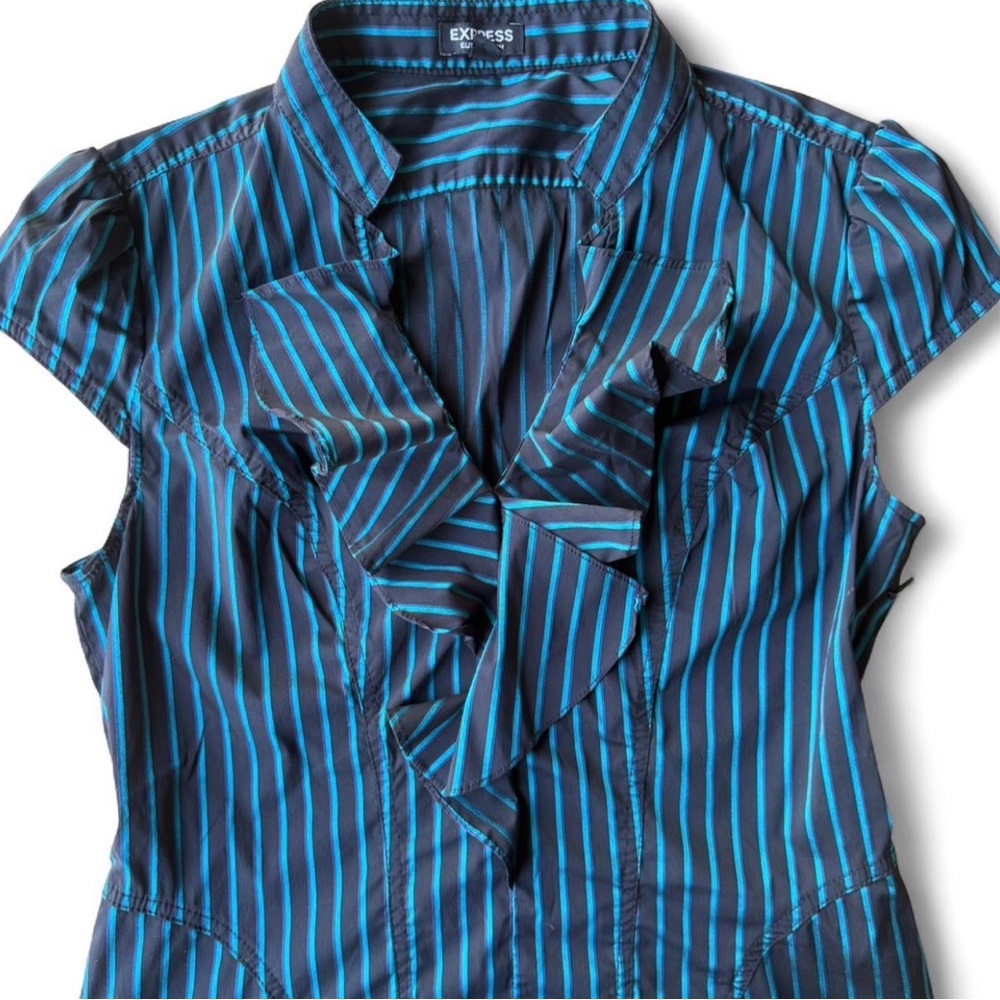 Express Teal and Black Striped Blouse